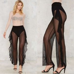 Sheer see through pants ruffle party club pants